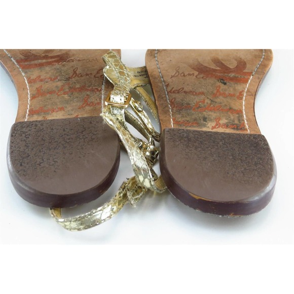 Sam Edelman Size 9 M Gold T-Strap Synthetic Women Sandal Shoes - Picture 6 of 7